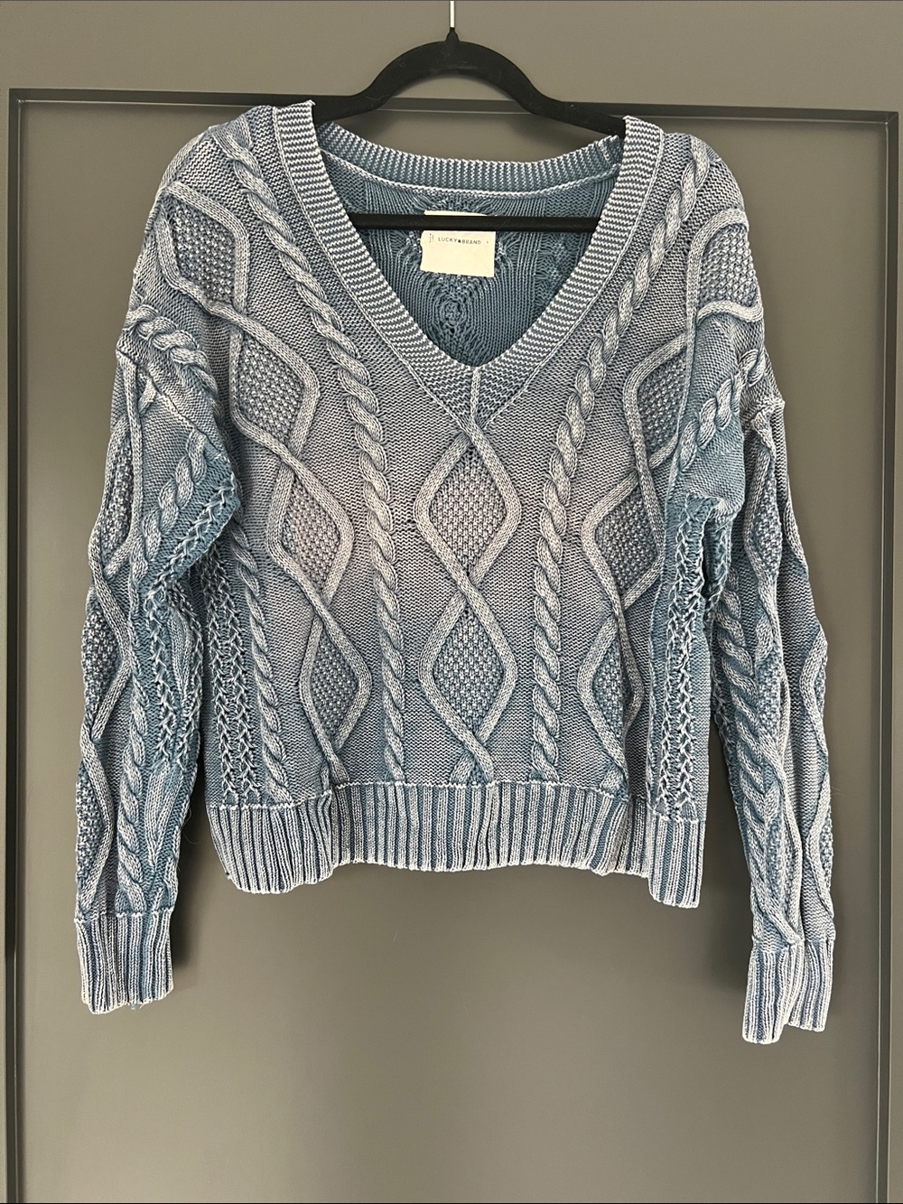 Lucky Brand Cable Knit V-Neck Sweater - Picture 2 of 10